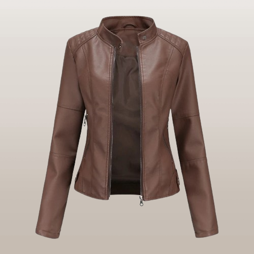 Women's Faux Leather Jacket Zip Up Tailored Fit Elegant