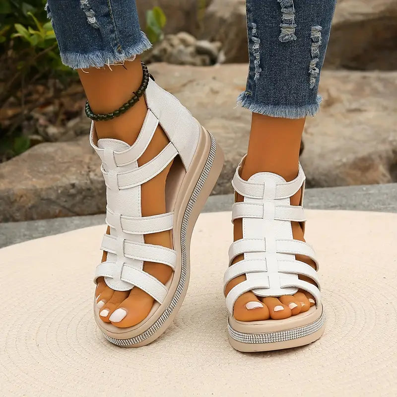 Orthopedic Rhinestone Block Heel Sandals