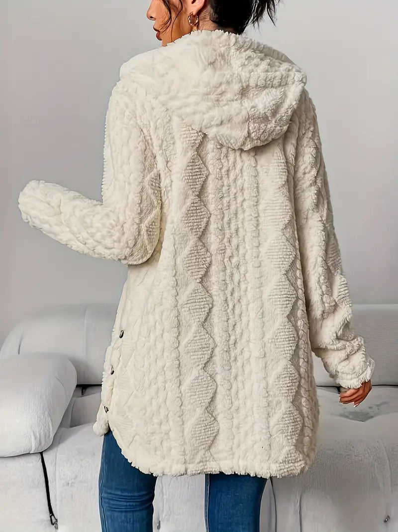 Plush Hooded Cardigan Fleece Open Front Long Sleeve Winter