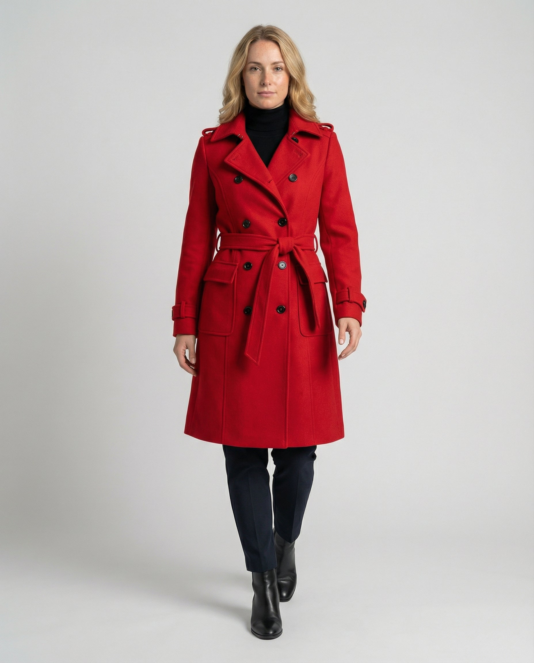 Women's Wool Coat with Double-Breasted Fit & Full Length