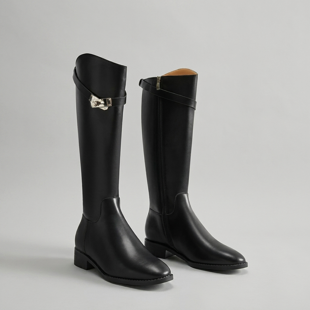Knee High Boots Belt Detail Block Heel Autumn Winter