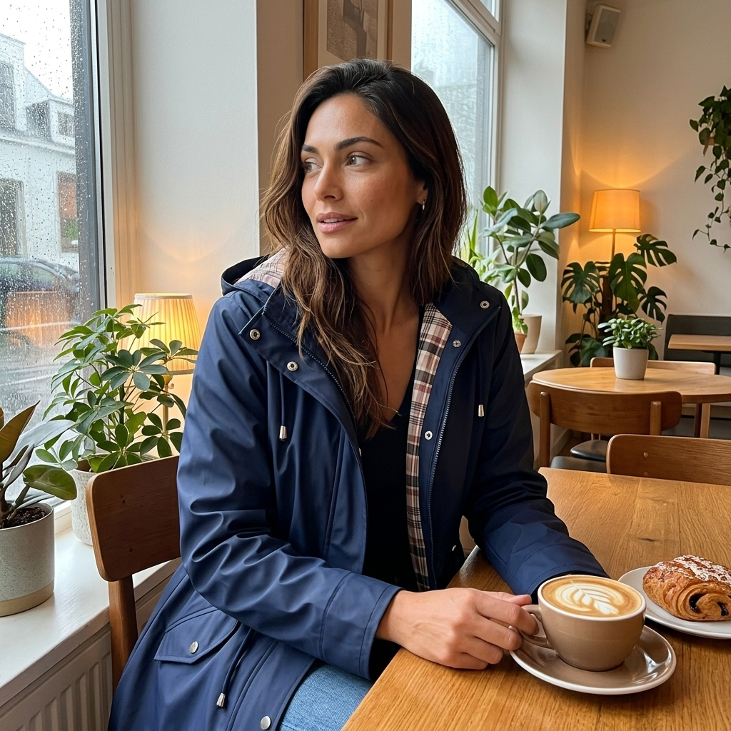 Lauren waterproof 3-in-1 women's rain coat by Bennett and Lowe with detachable hood, lightweight and stylish for rainy days.