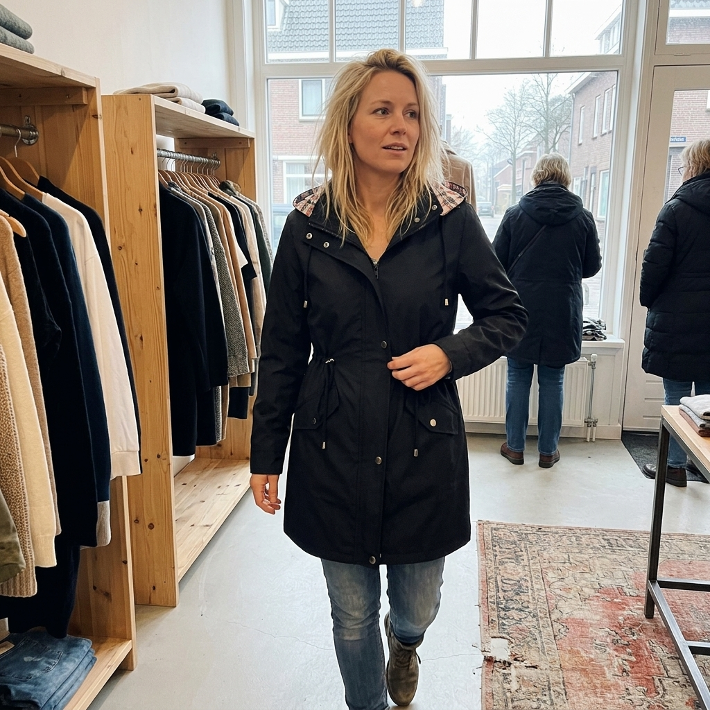 Lauren waterproof 3-in-1 women's rain coat by Bennett and Lowe with detachable hood, shown in a versatile outdoor setting.