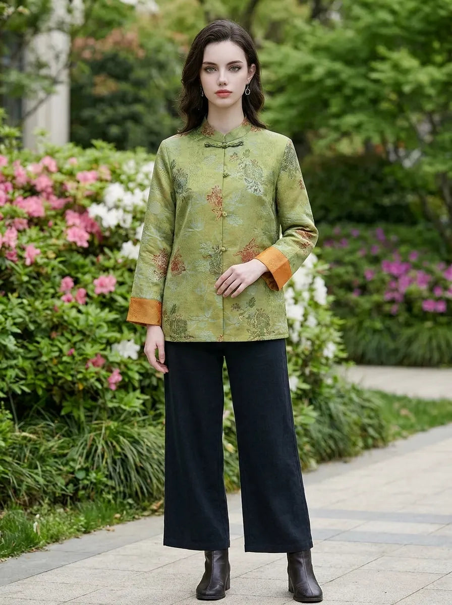 Stand Collar Coat Chinese Inspired Design Elegant Modern