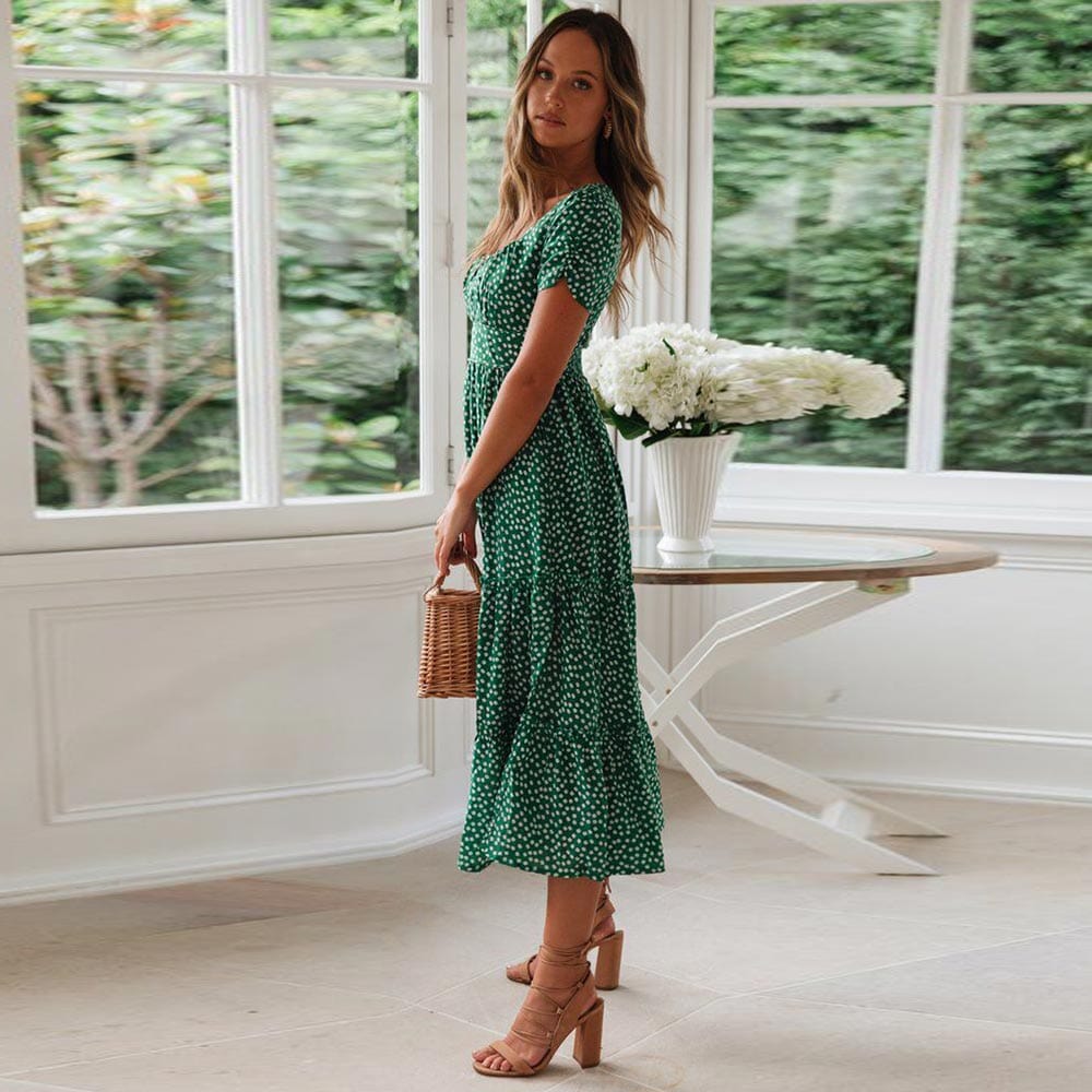 Floral Midi Dress Short Sleeve