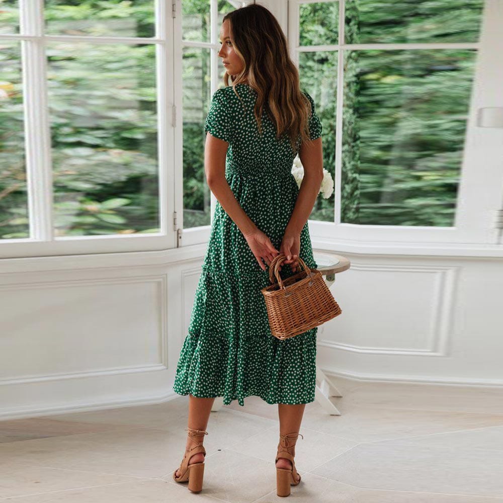 Floral Midi Dress Short Sleeve