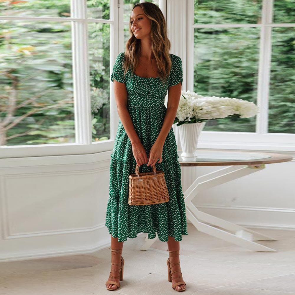 Floral Midi Dress Short Sleeve