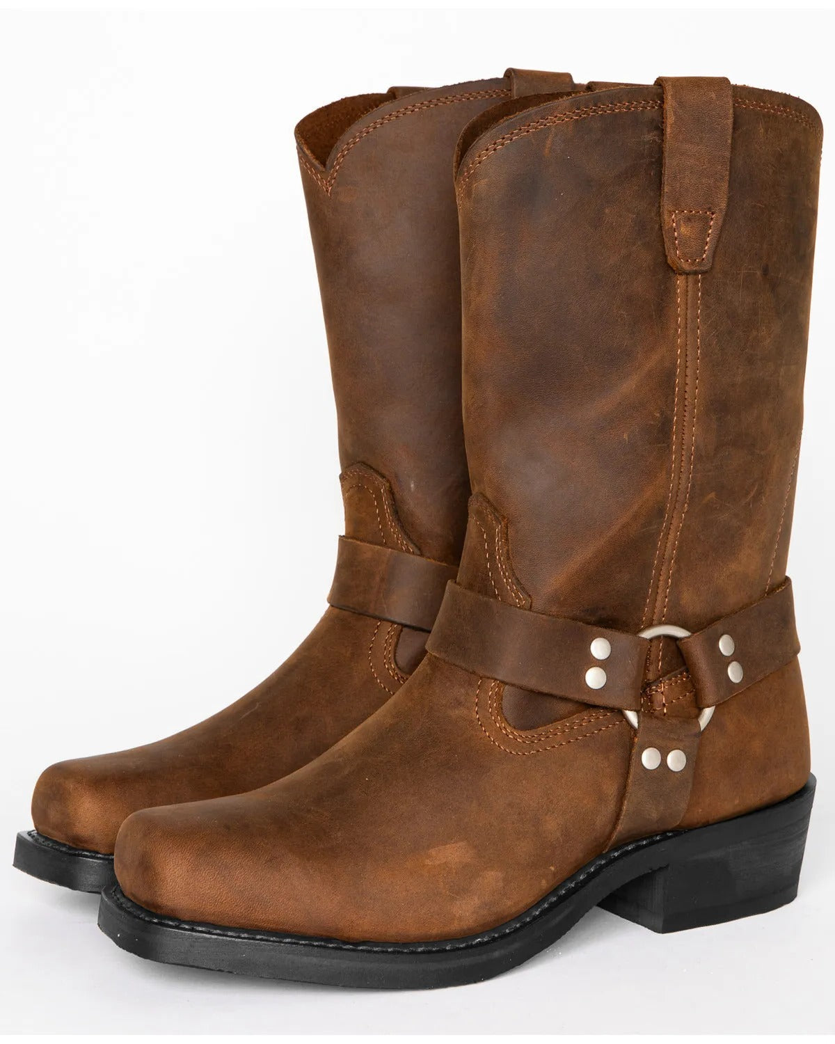 Men's Harness Boots Tall 11 Inch Leather Buckle Black