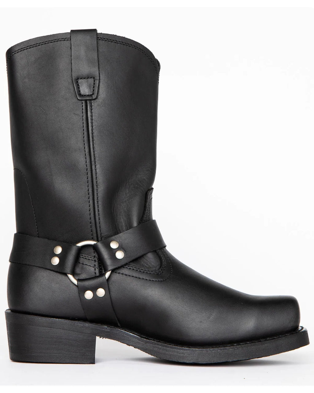 Men's Harness Boots Tall 11 Inch Leather Buckle Black