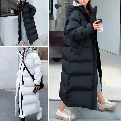 Women's Long Winter Jacket Hooded Windproof Lined Pockets