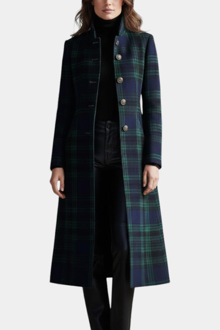 Midi Coat Two Tone Check Pattern Vintage Chic Autumn