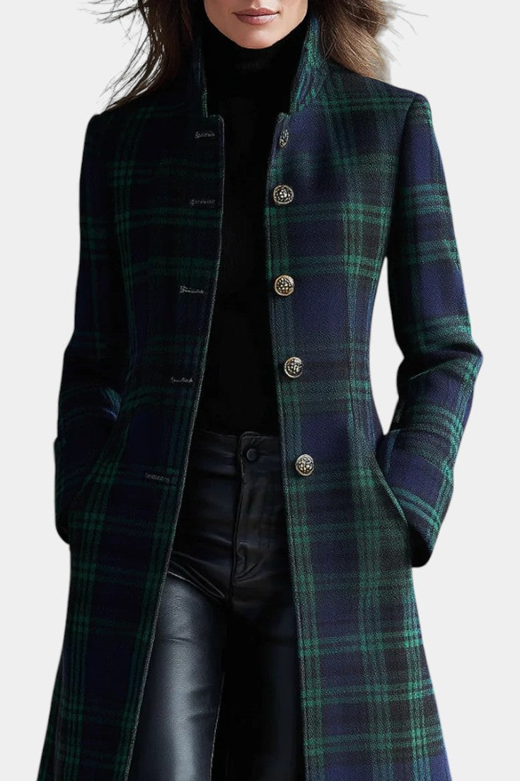 Midi Coat Two Tone Check Pattern Vintage Chic Autumn