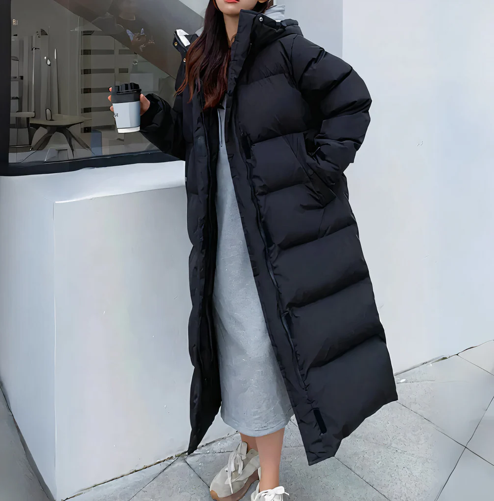 Women's Long Winter Jacket Hooded Windproof Lined Pockets