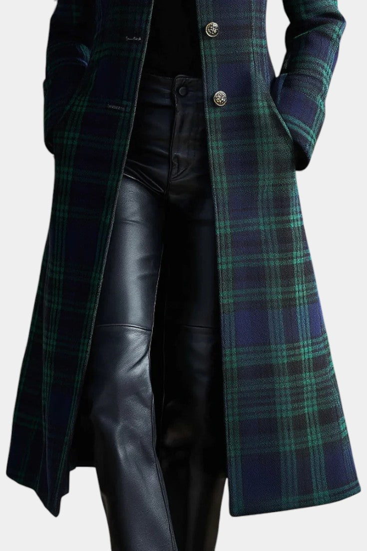Midi Coat Two Tone Check Pattern Vintage Chic Autumn