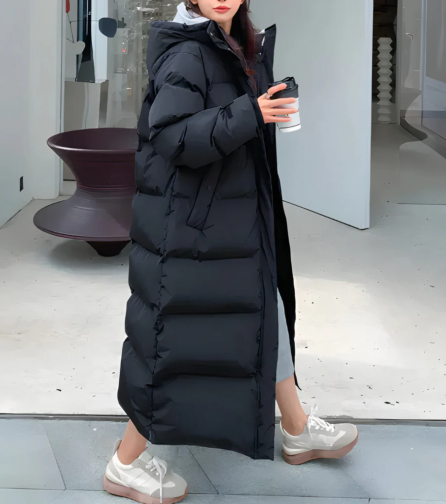Women's Long Winter Jacket Hooded Windproof Lined Pockets