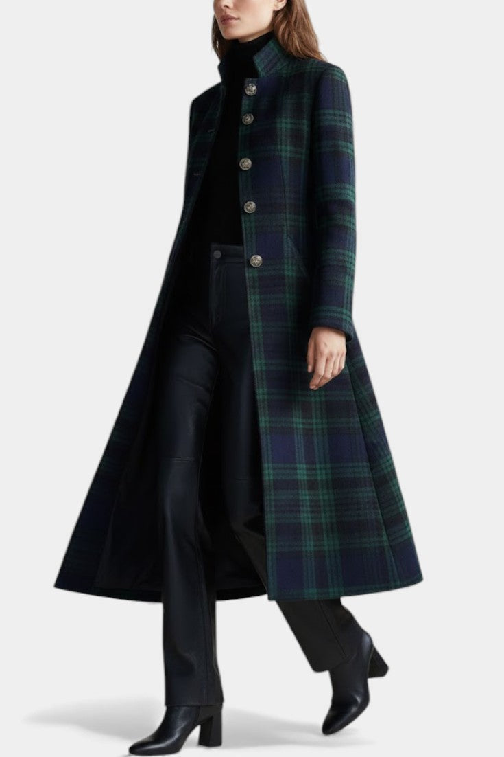 Midi Coat Two Tone Check Pattern Vintage Chic Autumn
