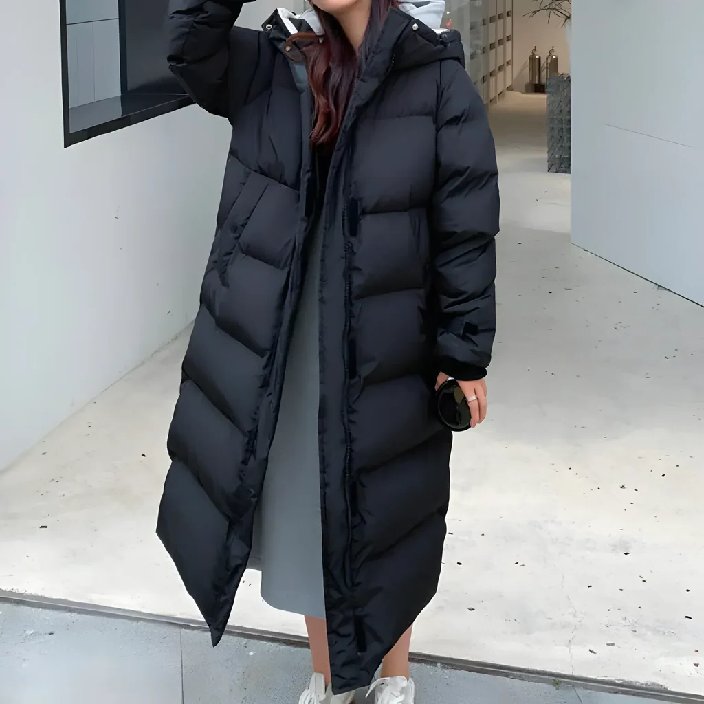 Women's Long Winter Jacket Hooded Windproof Lined Pockets