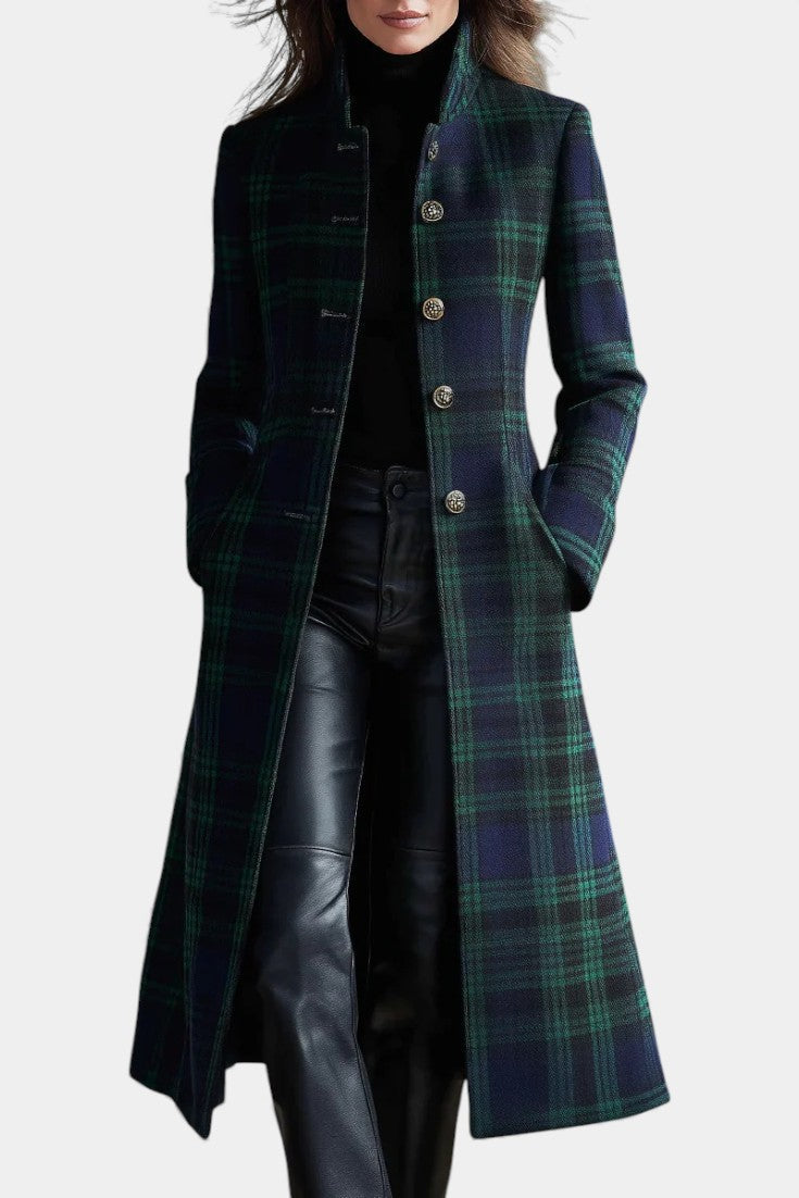 Midi Coat Two Tone Check Pattern Vintage Chic Autumn