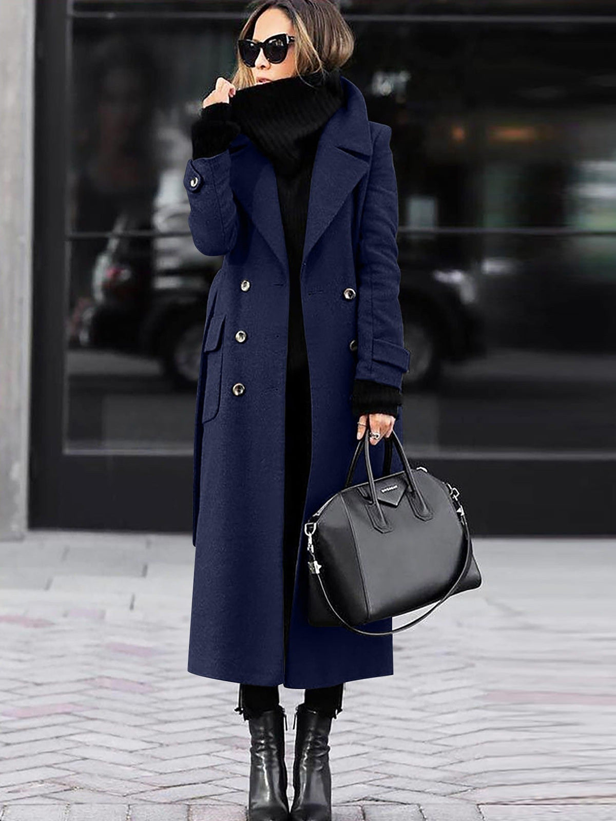 Women's Wool Coat with Double-Breasted Fit & Full Length