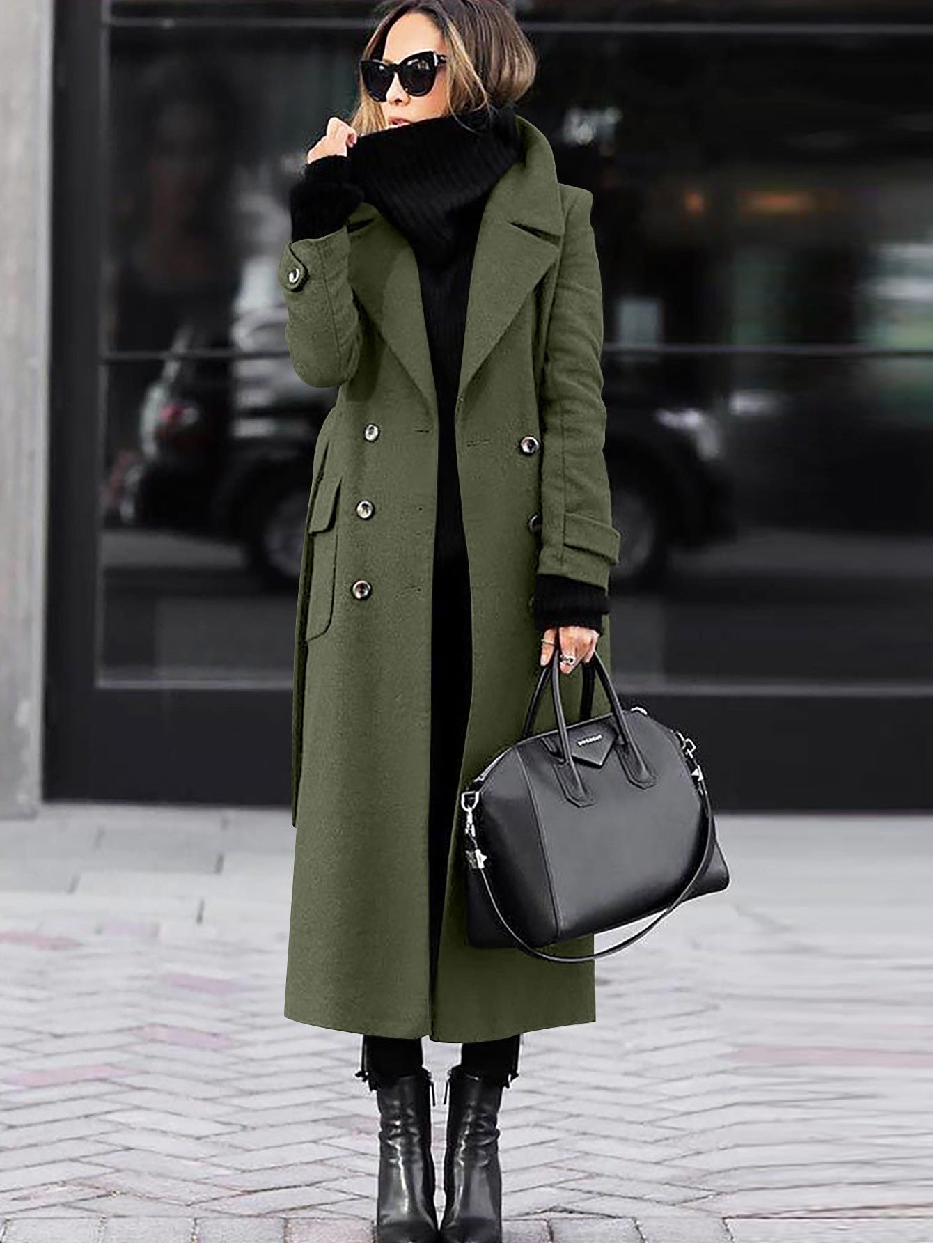 Women's Wool Coat with Double-Breasted Fit & Full Length