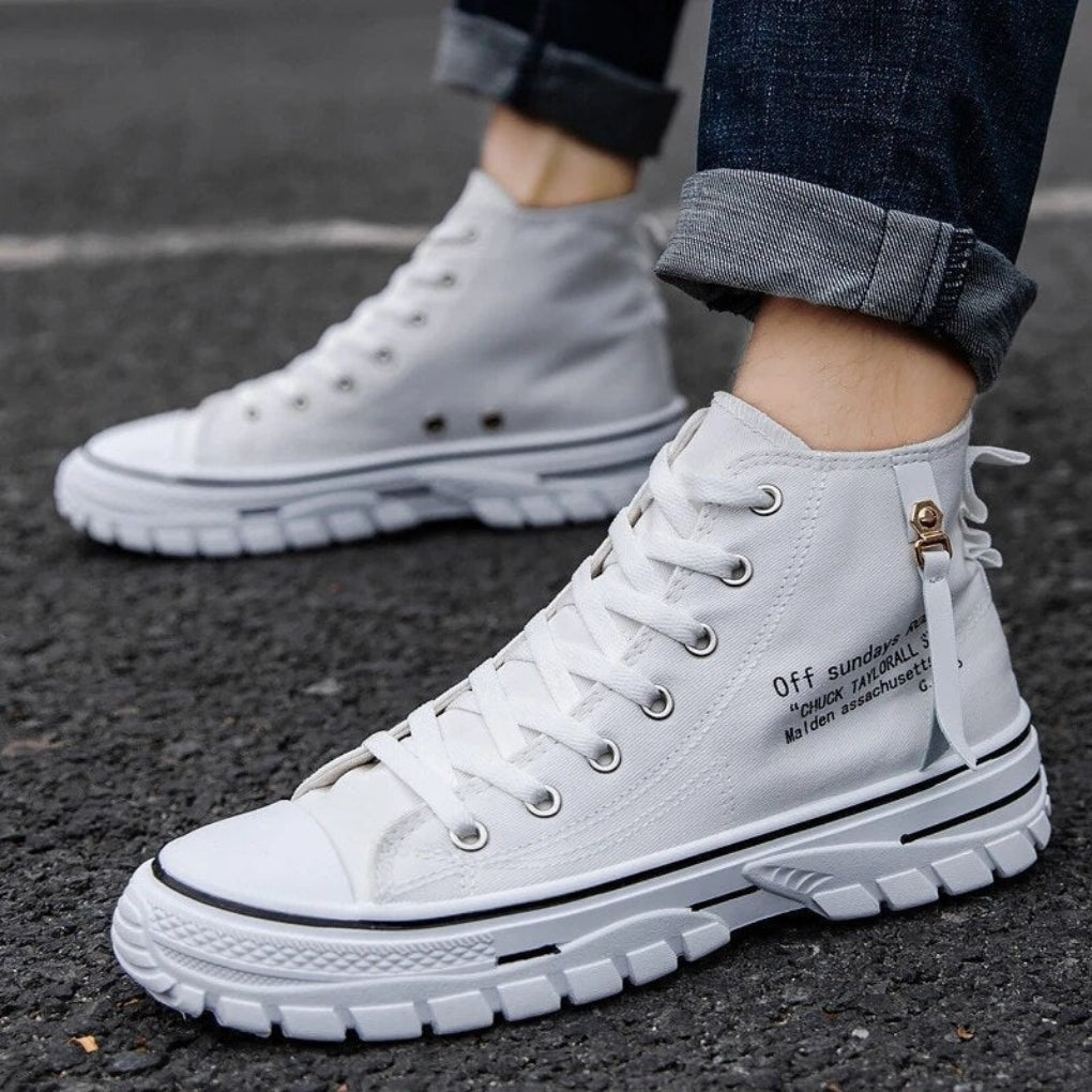 Waterproof Canvas High Top Sneakers Chunky Sole Vulcanised