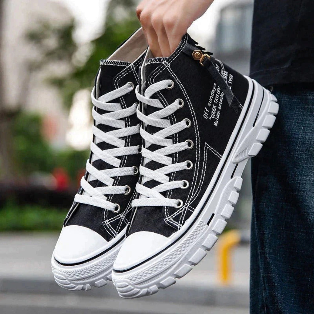 Waterproof Canvas High Top Sneakers Chunky Sole Vulcanised