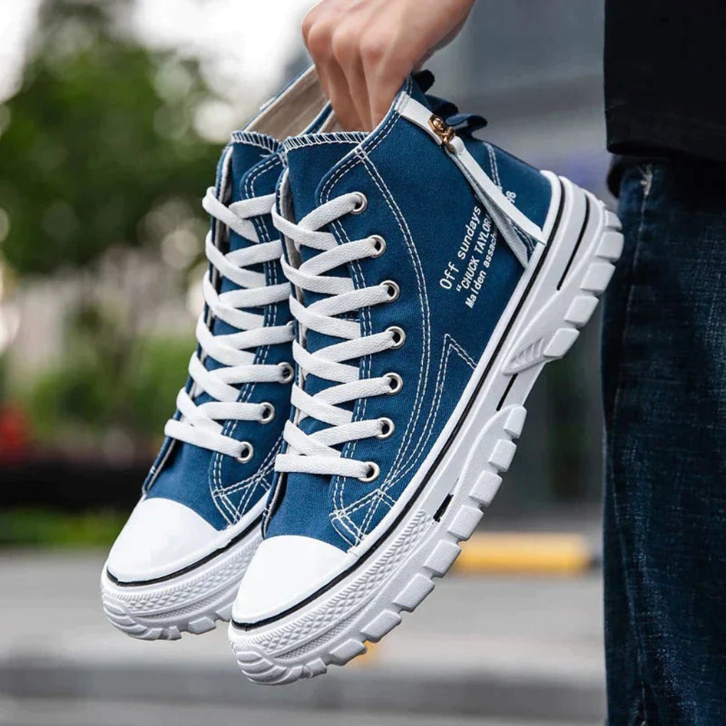 Waterproof Canvas High Top Sneakers Chunky Sole Vulcanised