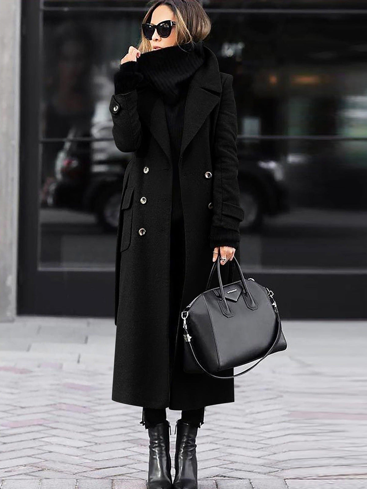 Women's Wool Coat with Double-Breasted Fit & Full Length