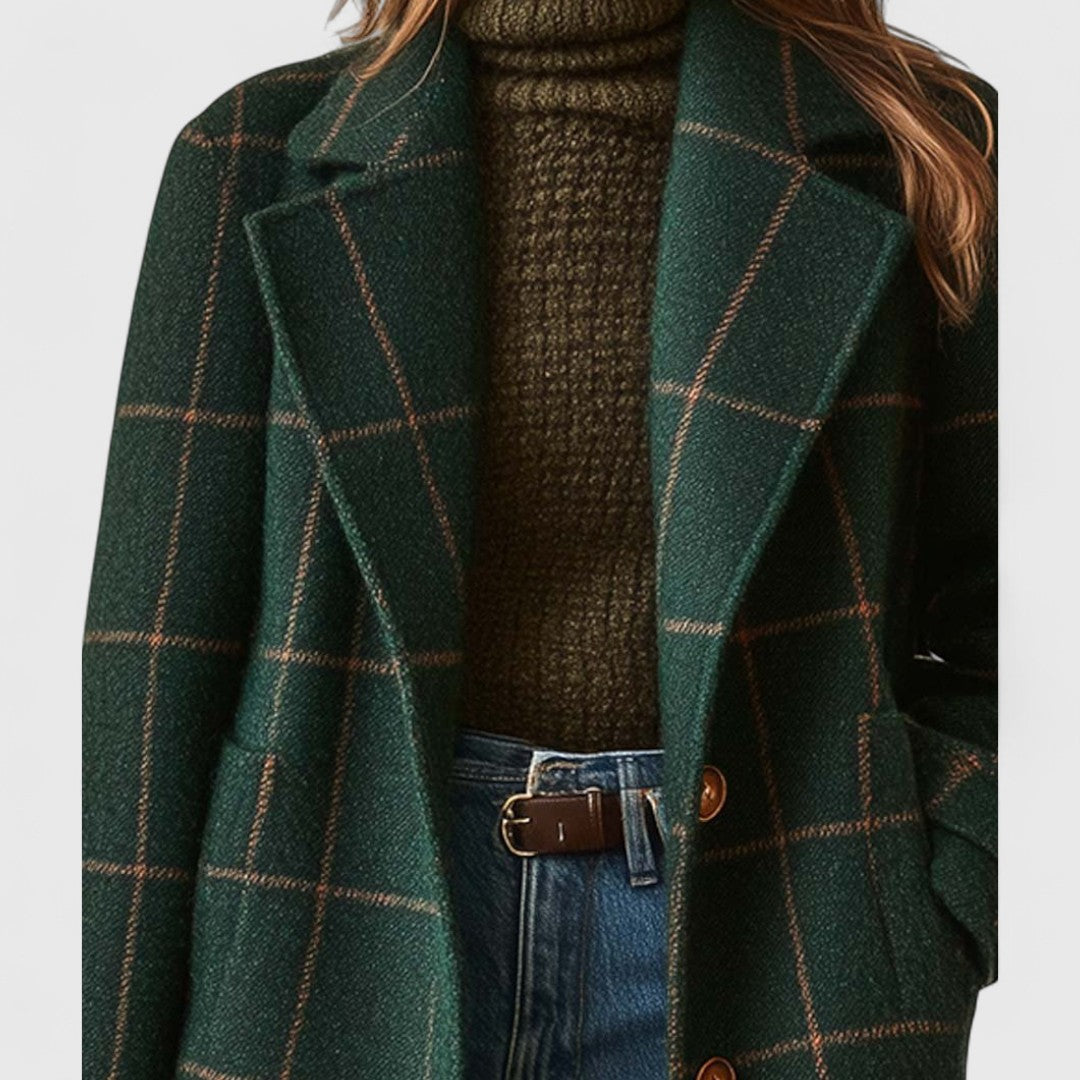Check Pattern Coat Elegant Structured Silhouette Classic