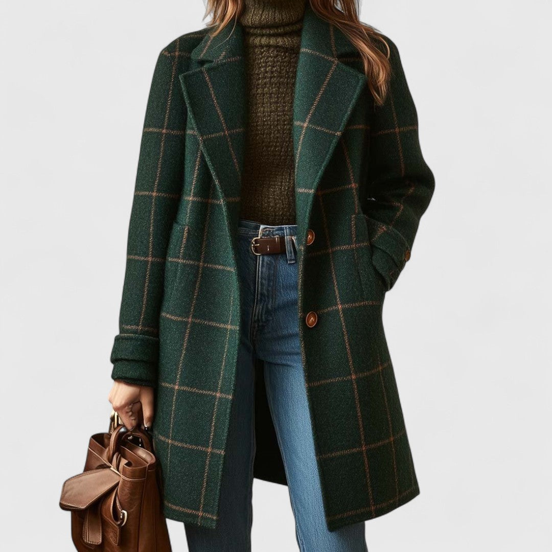 Check Pattern Coat Elegant Structured Silhouette Classic
