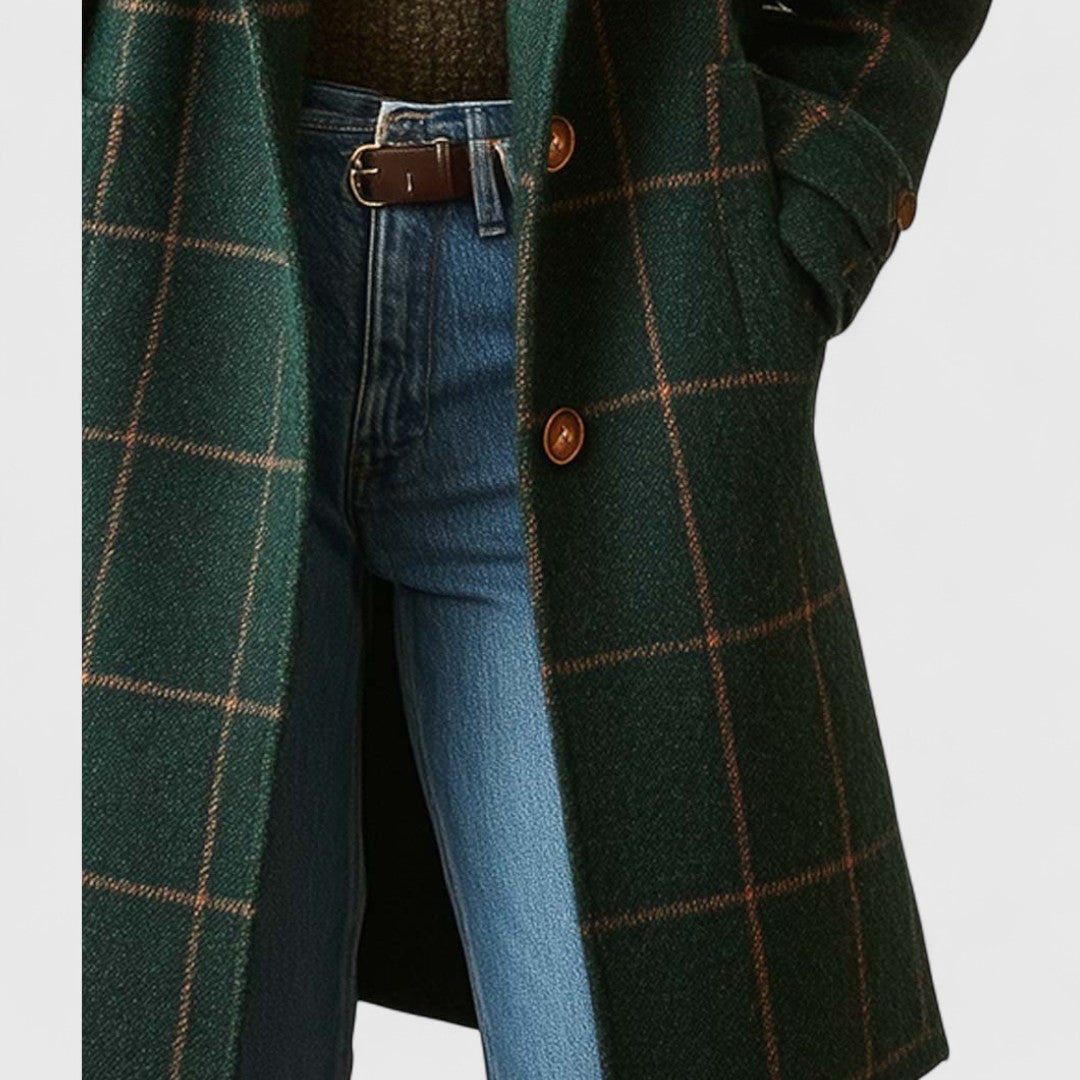 Check Pattern Coat Elegant Structured Silhouette Classic