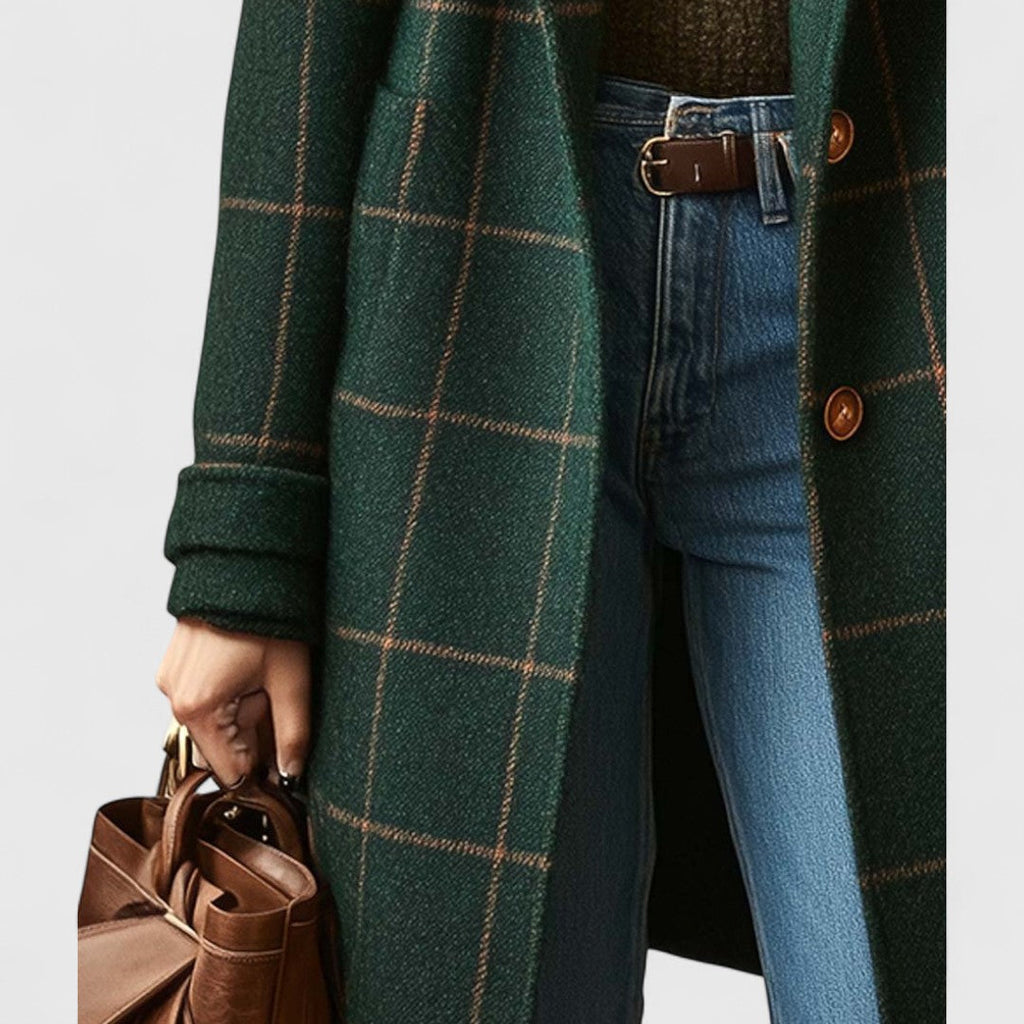 Check Pattern Coat Elegant Structured Silhouette Classic