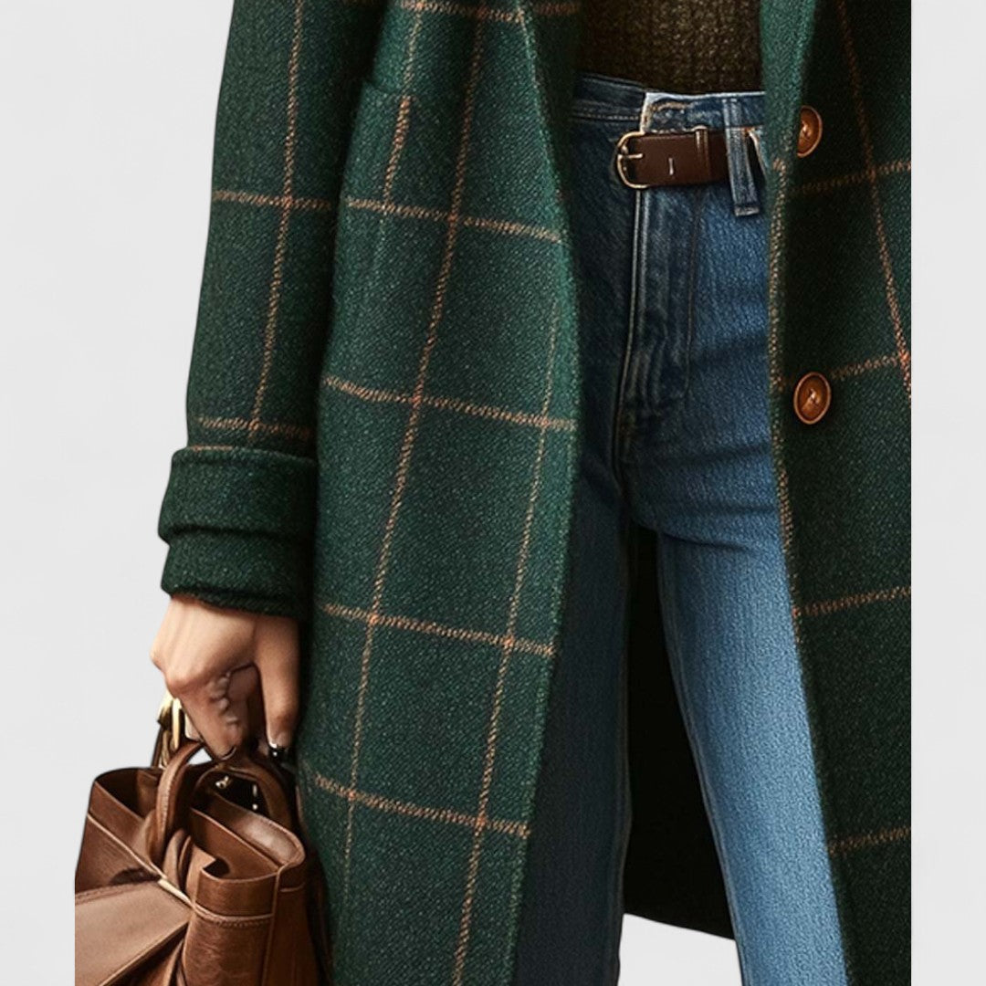 Check Pattern Coat Elegant Structured Silhouette Classic