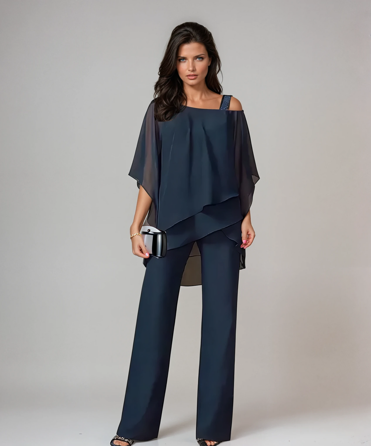 Mariella layered flowing two-piece set by Bennett and Lowe, featuring a lightweight, elegant design with flowing fabric and layered style.