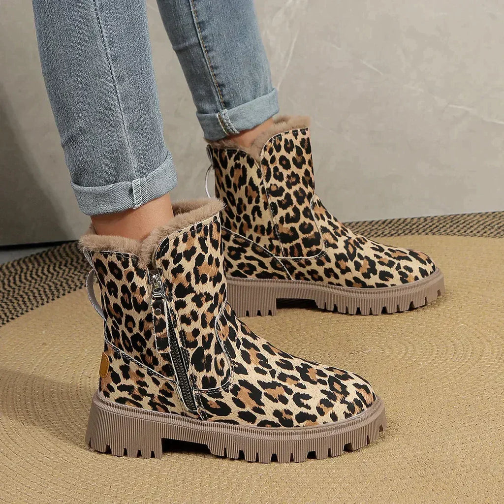Platform Boots Leopard Print Plush Lined Statement Winter