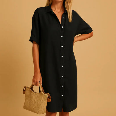 Women's Shirt Dress Button Front Short Sleeve Cotton Summer