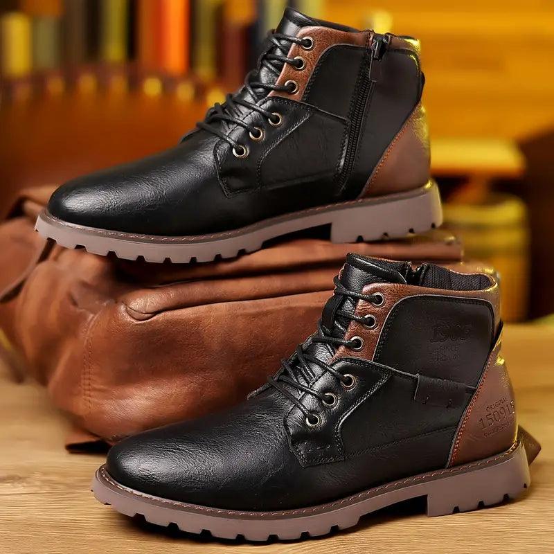 Leather Zip Dress Boots Full Grain Round Toe Men's