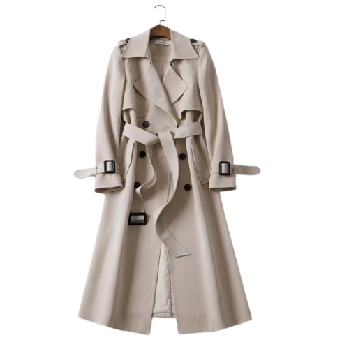 Women's Long Coat Double Breasted Trench Belted Elegant