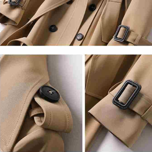 Women's Long Coat Double Breasted Trench Belted Elegant