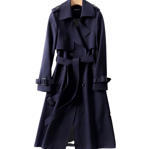 Women's Long Coat Double Breasted Trench Belted Elegant