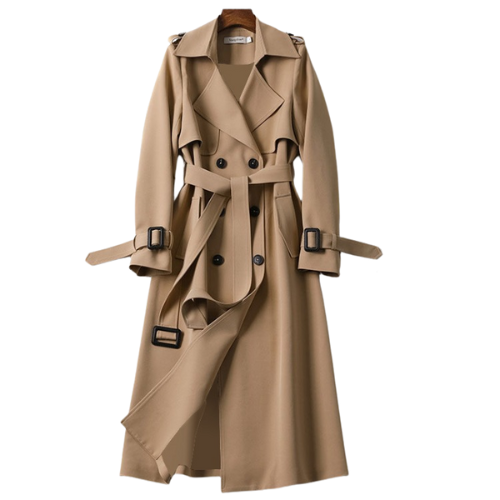 Women's Long Coat Double Breasted Trench Belted Elegant