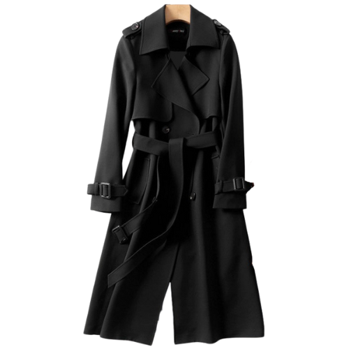 Women's Long Coat Double Breasted Trench Belted Elegant