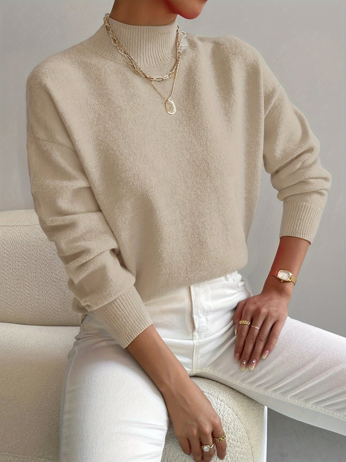 Turtleneck Jumper Ribbed Knit Long Sleeve Autumn Winter