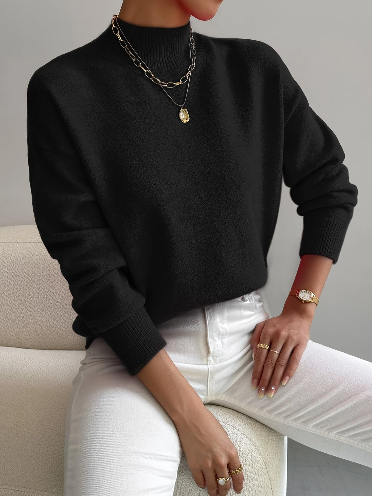 Turtleneck Jumper Ribbed Knit Long Sleeve Autumn Winter