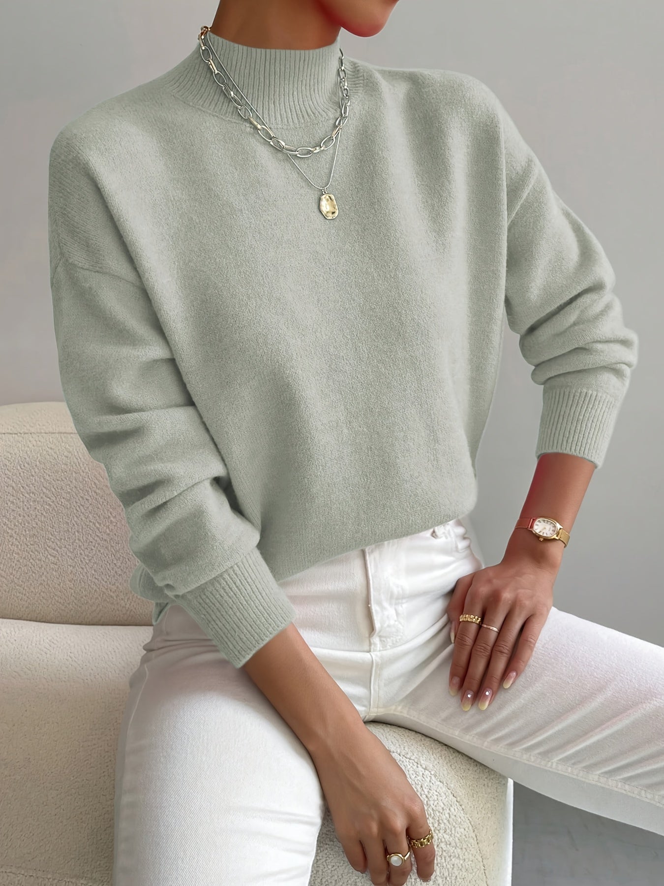 Turtleneck Jumper Ribbed Knit Long Sleeve Autumn Winter
