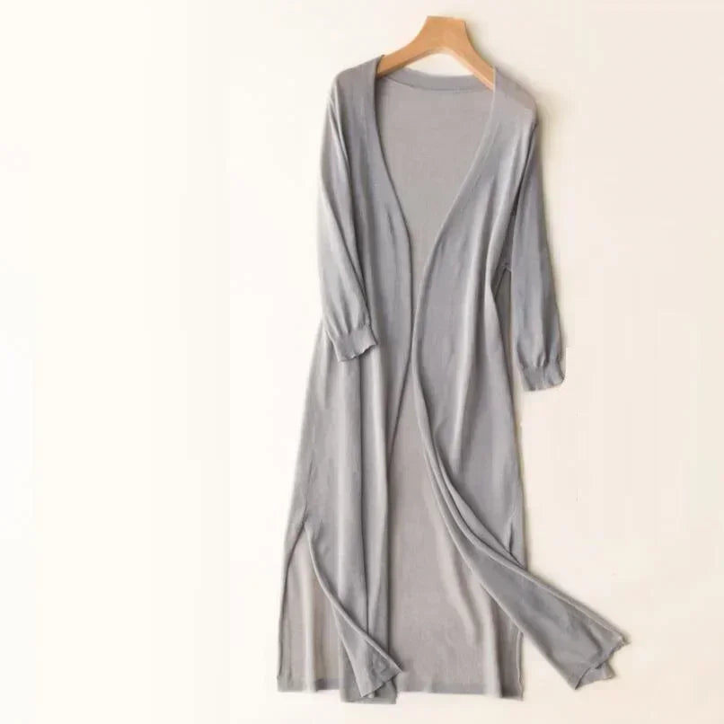 Open Front Cardigan Long Line Long Sleeve Layering Knit