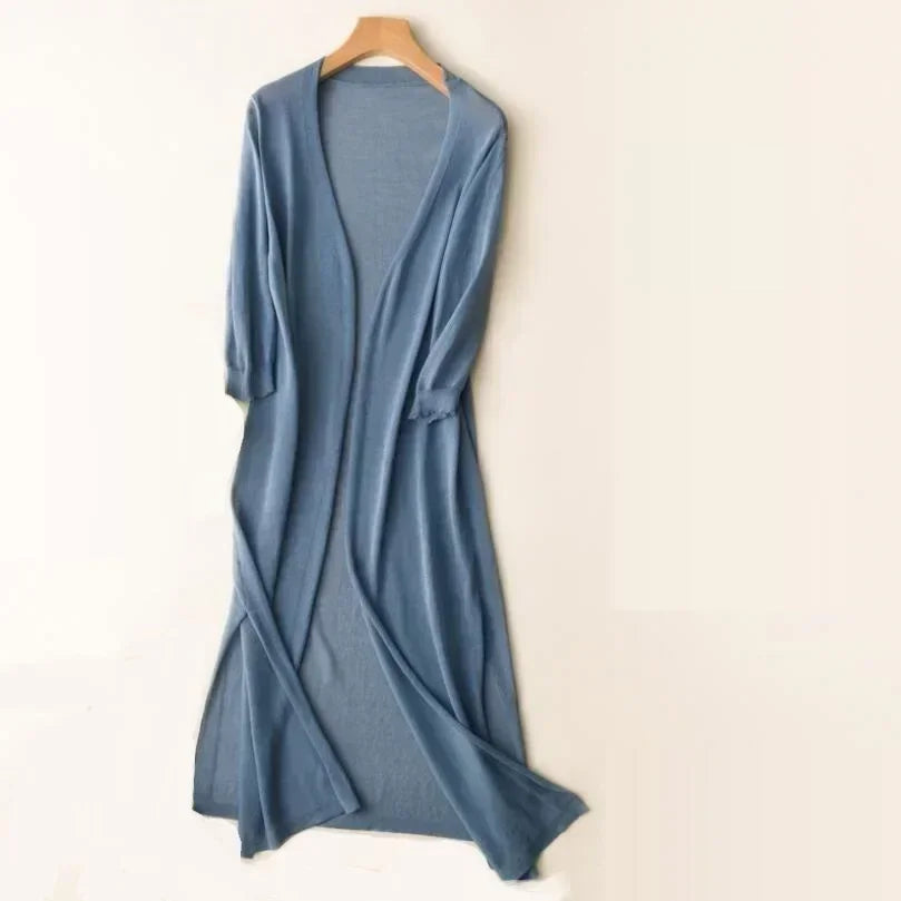 Open Front Cardigan Long Line Long Sleeve Layering Knit