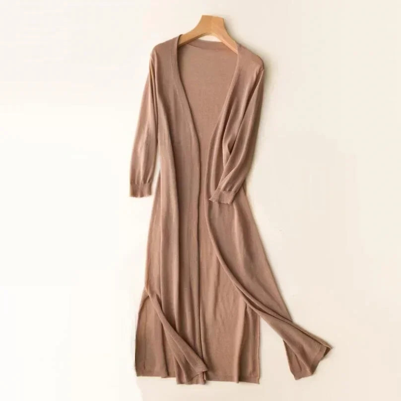 Open Front Cardigan Long Line Long Sleeve Layering Knit