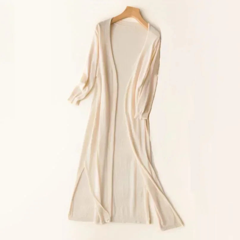 Open Front Cardigan Long Line Long Sleeve Layering Knit