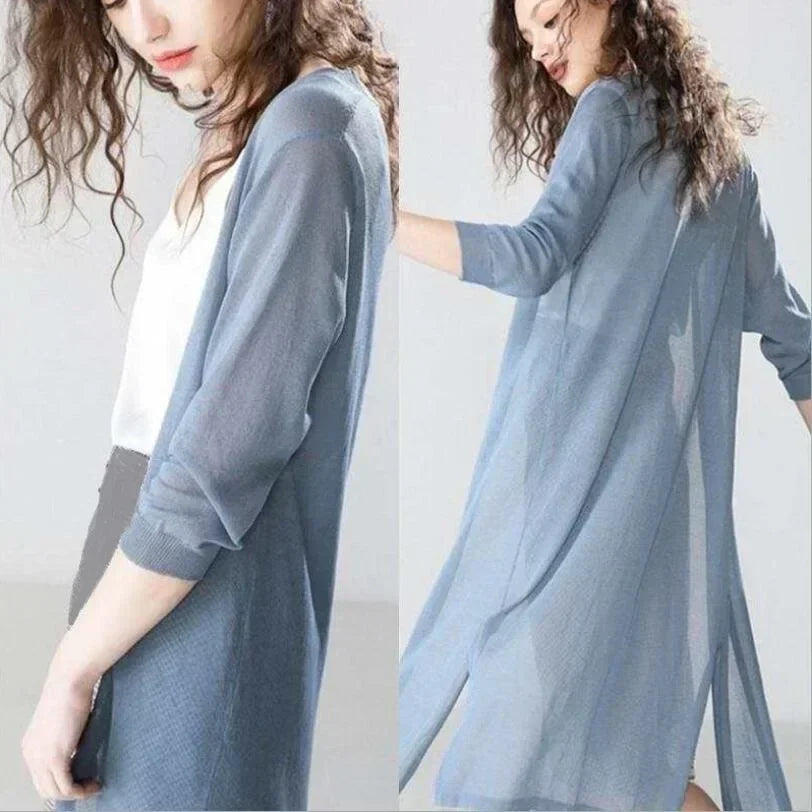 Open Front Cardigan Long Line Long Sleeve Layering Knit